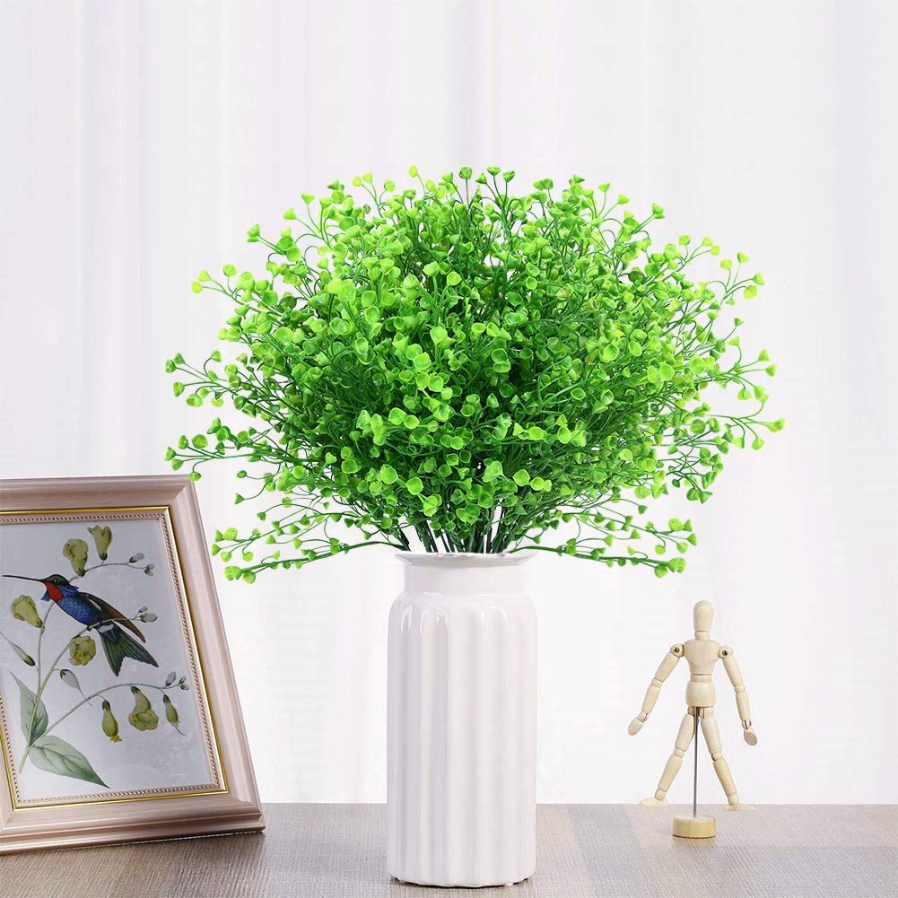 PASYOU Artificial Plants, Fake Bell Grass Flowers Plastic Greenery Lifelike Patio Yard Corridor Indoor Outdoor Home Garden Balcony Party Pot Planter Filler Table Arrangement Decoration Green 8 pcs
