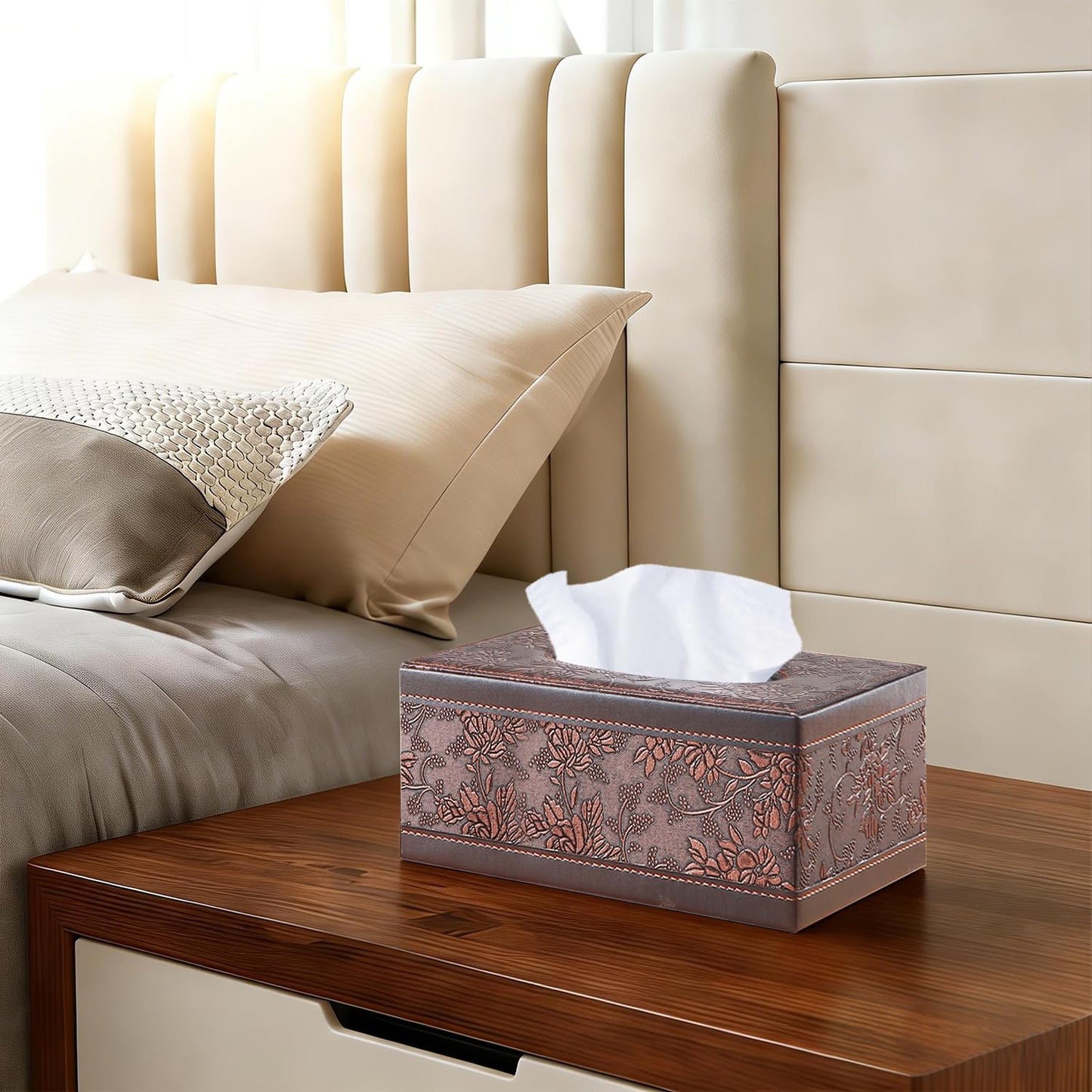 Leather Tissue Box Cover Rectangle,Tissues Box Holder Modern Rectangular Facial Paper Towels Organizer,Box Tissue Dispenser Decor Accessories for Bathroom NightStand Coffee Table Desk Home Office.