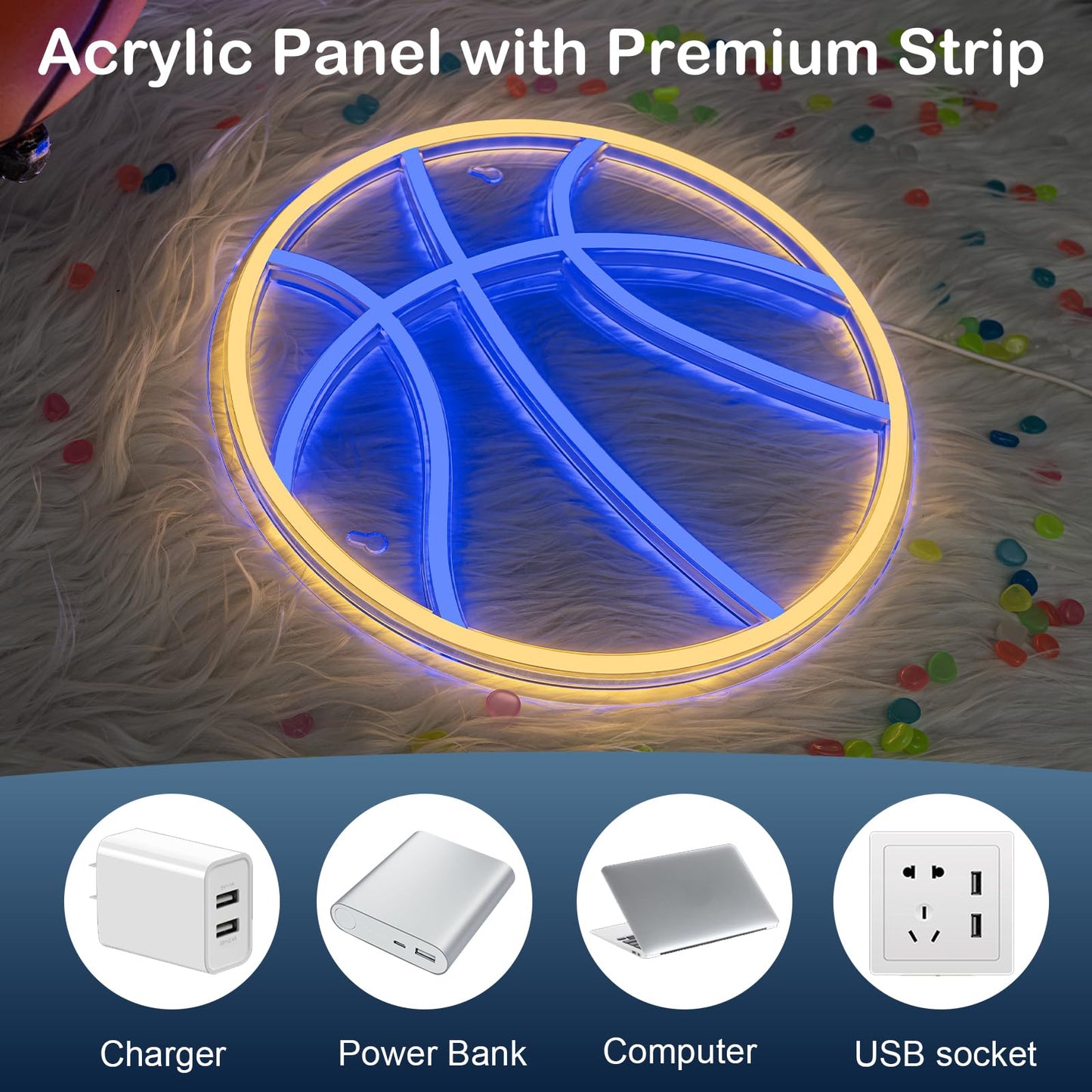 Wanxing Basketball Neon Signs Sport Neon Light Led Sign Neon Sign for Bedroom Led USB Powered Switch Light up Sign Neon Sign for Wall Decor Bedroom Christmas Birthday Signs Kids Gift (Blue Yellow)