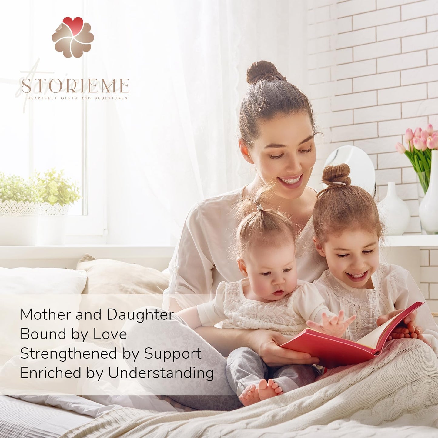Storieme Mother Daughter Figurines Gift: Hand-Painted Mother Embracing Daughter Resin Figurines Sculpture - Heartfelt Gift for Moms on Mother's Day Birthday Christmas