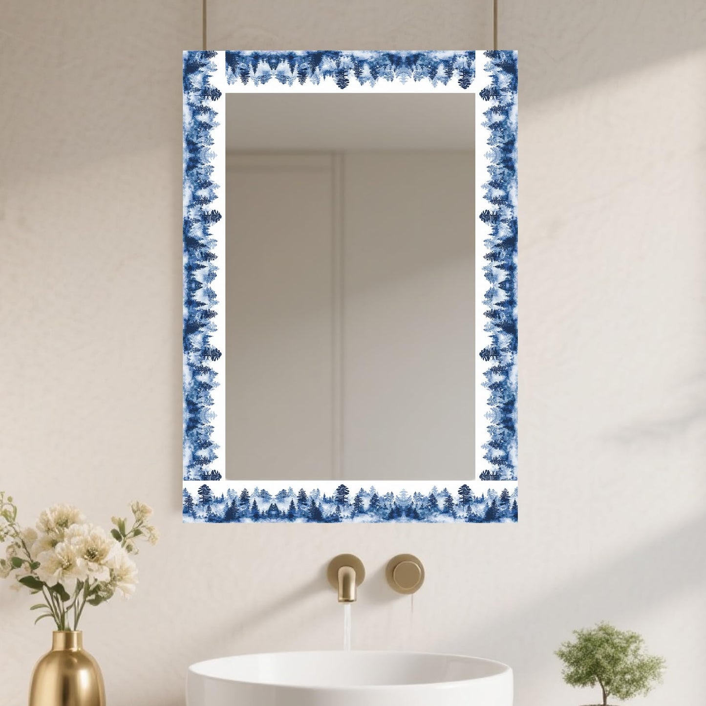 Nuxovilar Peel and Stick PVC Border - 3.94”×16.4 Ft Geometric/Wood/Floral/Christmas Patterns, Easy Apply Home Office Bathroom Decor (Blue Misty Forest Pattern)