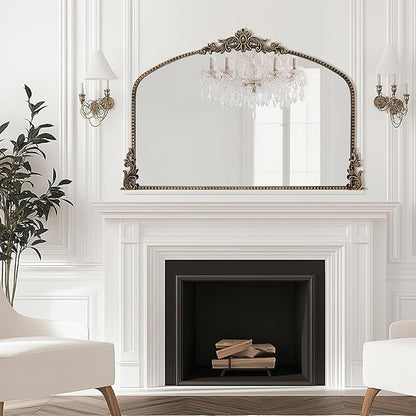 Growsun Vintage Black Arched Mirror, 40’’x30’’ Antique Baroque Ornate Wall Mirror Decor with Full Metal Frame for Fireplace/Entryway/Living Room/Bathroom