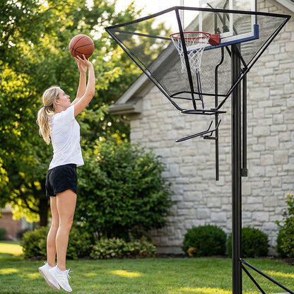 Basketball Rebounder Attachment & Returner Shooting Machine - Portable Hoop-Mounted Return Net System, 180° Rotating Chute for Continuous Solo Practice, Fits Standard 18″ Rim