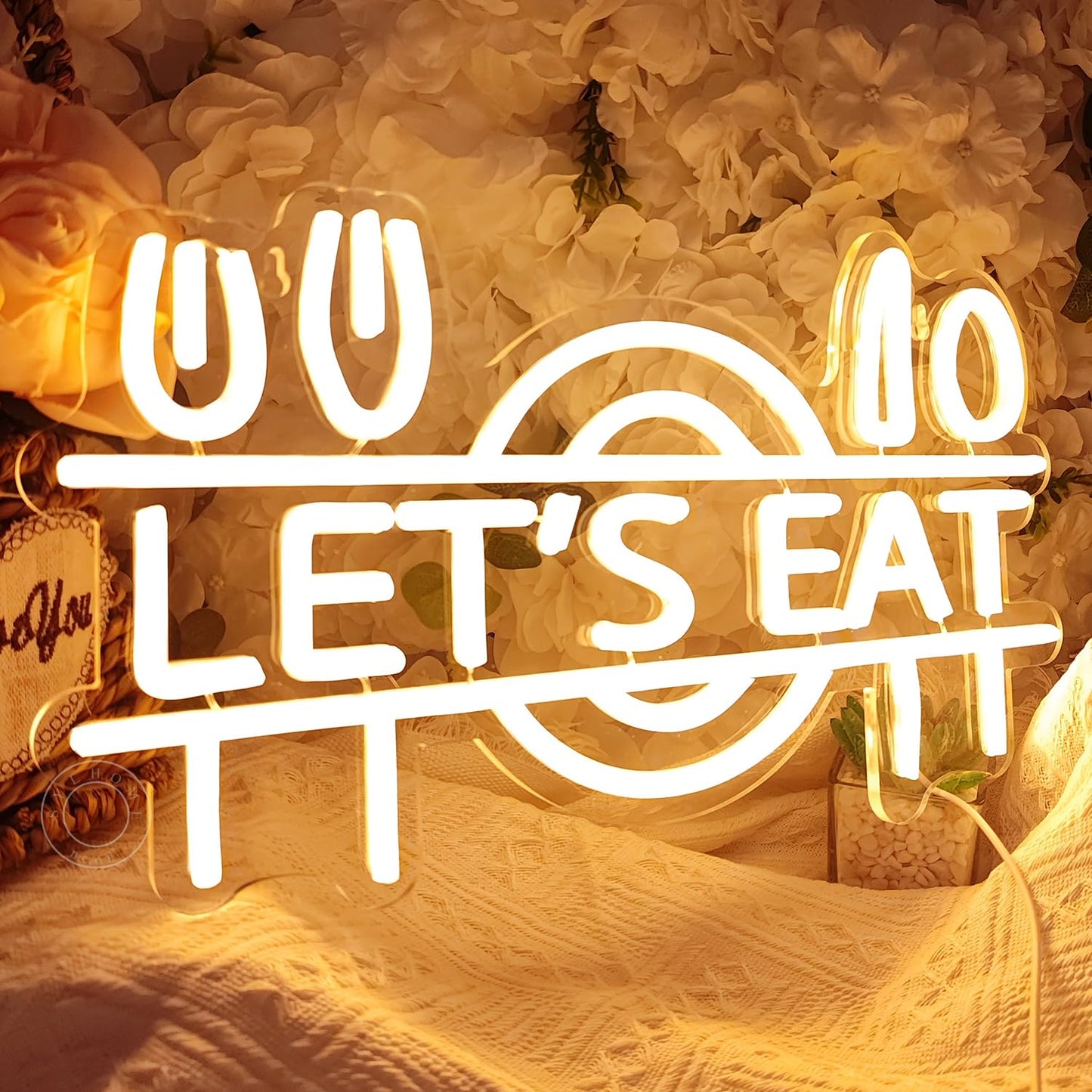 SYLHOME Let's Eat Led Neon Light Sign Fork Knife Spoon Plate Dish Food Restautant Kitchen Luncheonette Hotel Canteen Cooking Dining Room Bistro Party Wall Sign Decor USB 15.8"X8.5"
