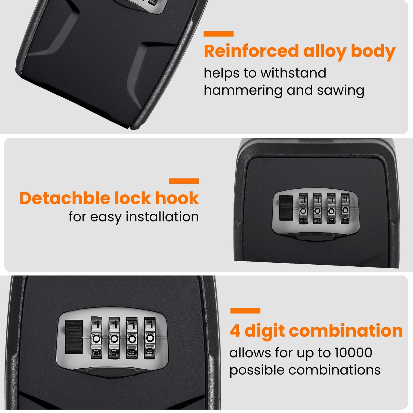 Fayleeko Portable Key Lock Box, Lock Box Wall Mounted for House Key, Car Keys, 6 Key Capacity, Weatherproof Resettable Code (Black, 1)
