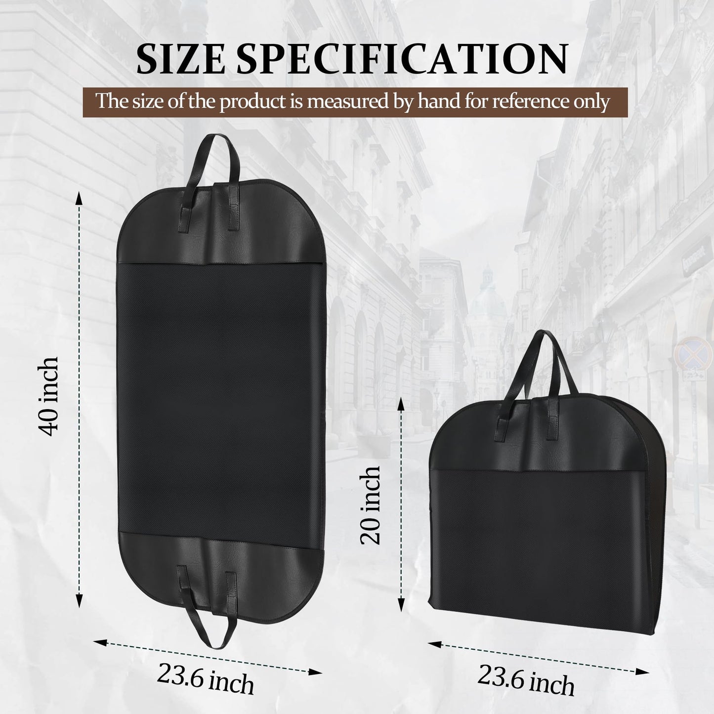 Garment Bags (2 Pack) - 40 Inch Premium PU Leather & Fabric Hanging Clothes Storage for Travel/Closet - Wrinkle-Free Suit Cover with Zipper & Handle for Shirts, Jackets, Coats, Dresses, Polo