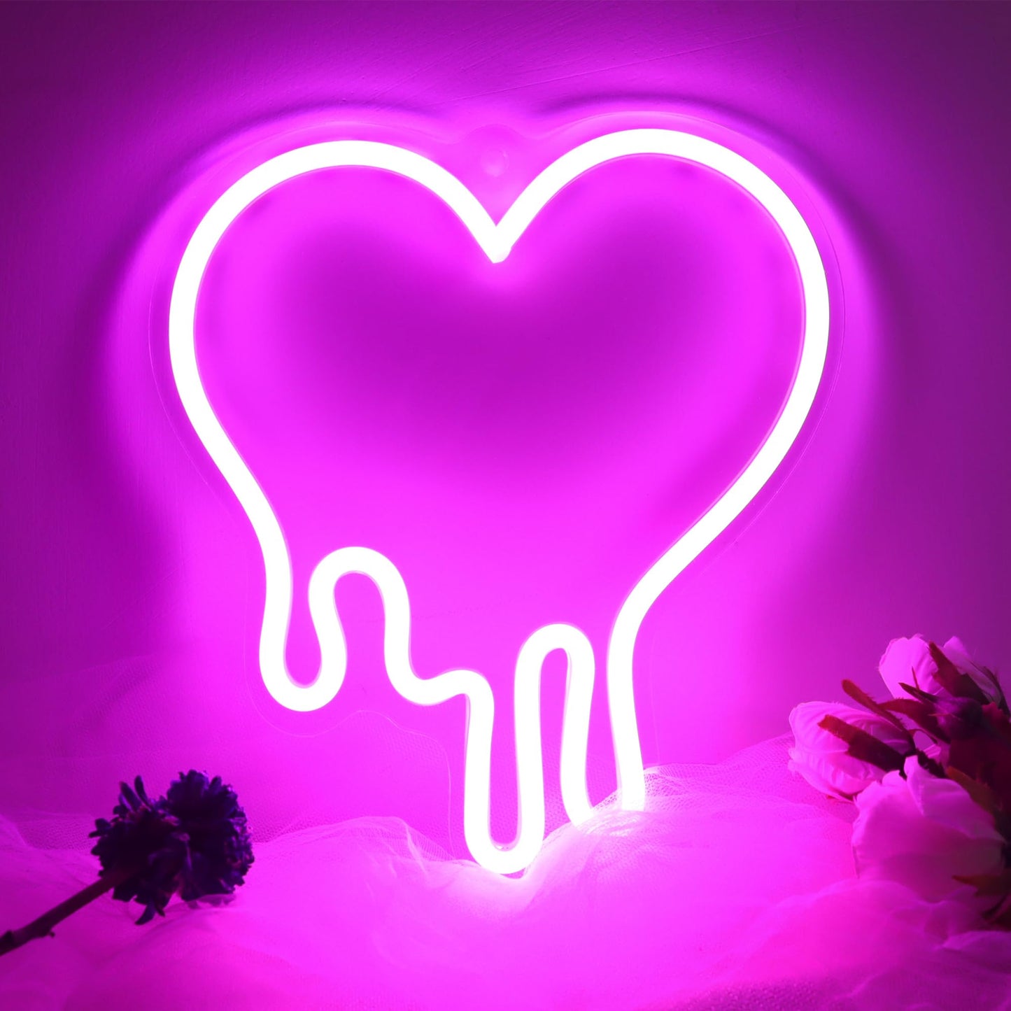 Heart Pink Neon Sign, Attivolife Acrylic LED Light with Dimmable USB Powered, Romantic Love Hanging Wall Table Art Home Bedroom Decor for Girl Woman Wedding Party Dorm Valentine's Day Birthday Gifts