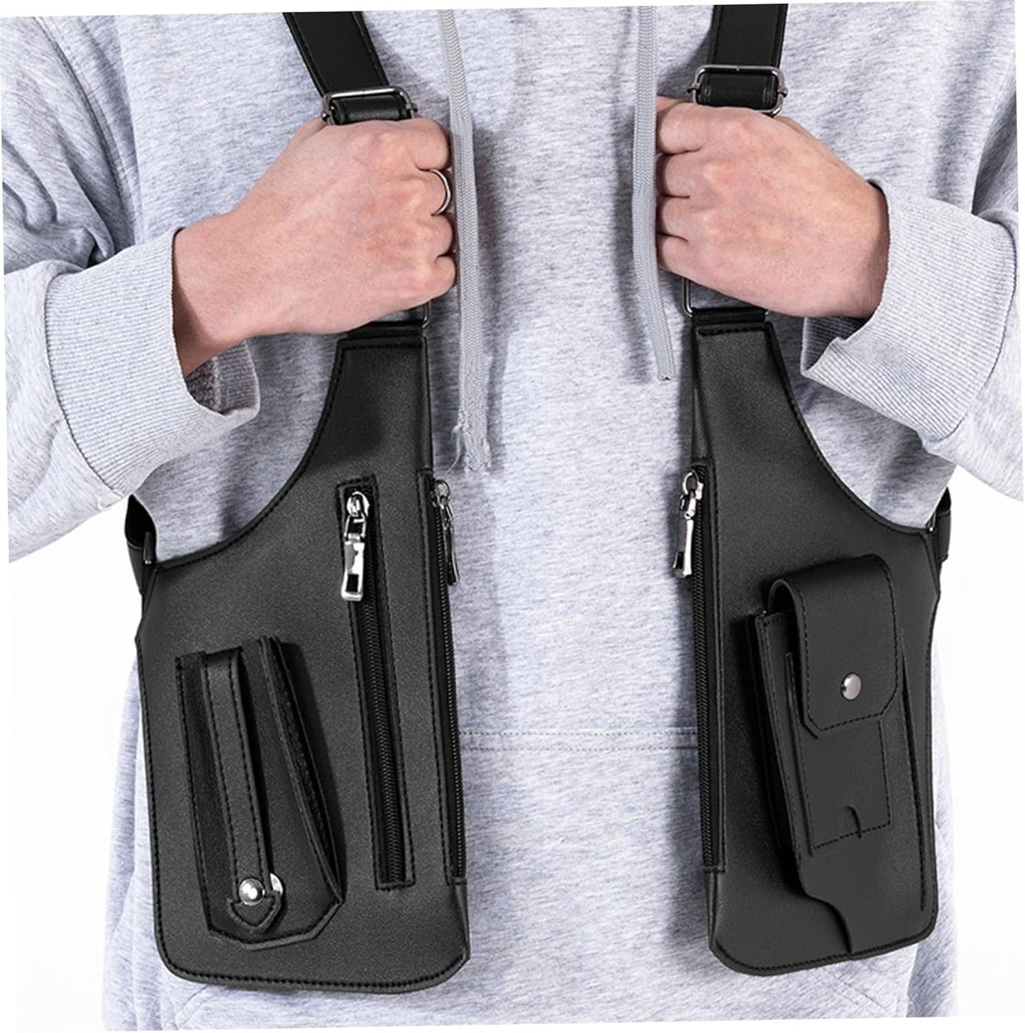 Premium Leather Shoulder Bag, Double Shoulder Armpit Bag, Anti-Theft Hidden Adjustable Strap Holste, Underarm Strap Wallet (Black)
