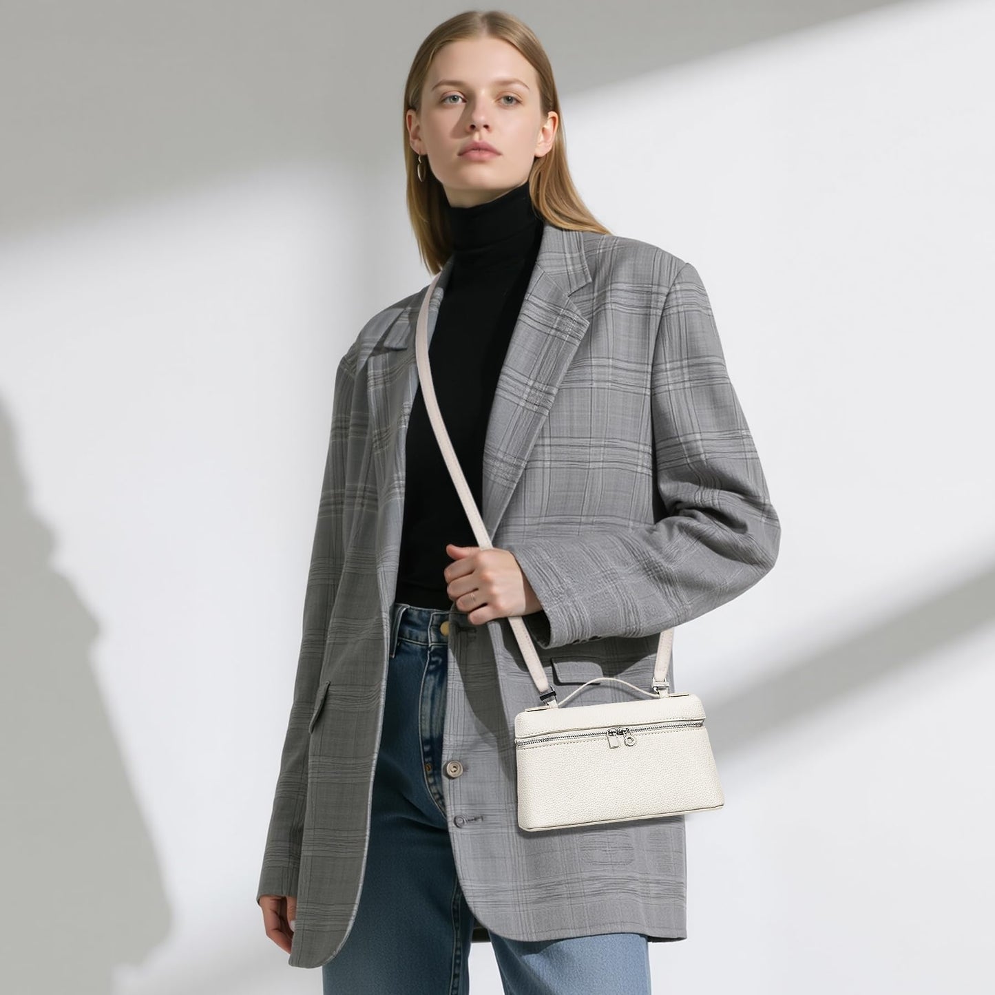 Larcenciel Elegant Small Leather Crossbody Purse for Women, Trendy Cream White Shoulder Bags with Zipper Closure & Adjustable Strap, Cute Top-Handle ladies Handbags for Everyday Work Wedding Going Out