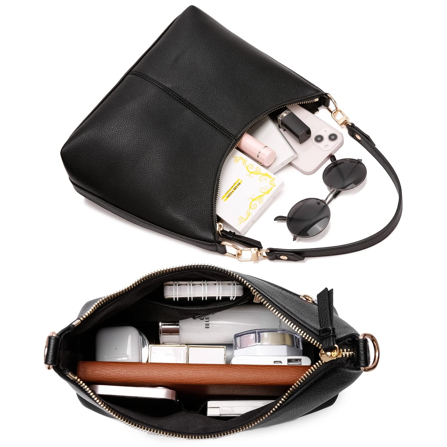 Keyli Women's Shoulder Handbag - WaterProof PU Leather Crossbody Bag, Cute Stylish Clutch Purse with Removable Straps, Top Handle Bag with Zipper - Black