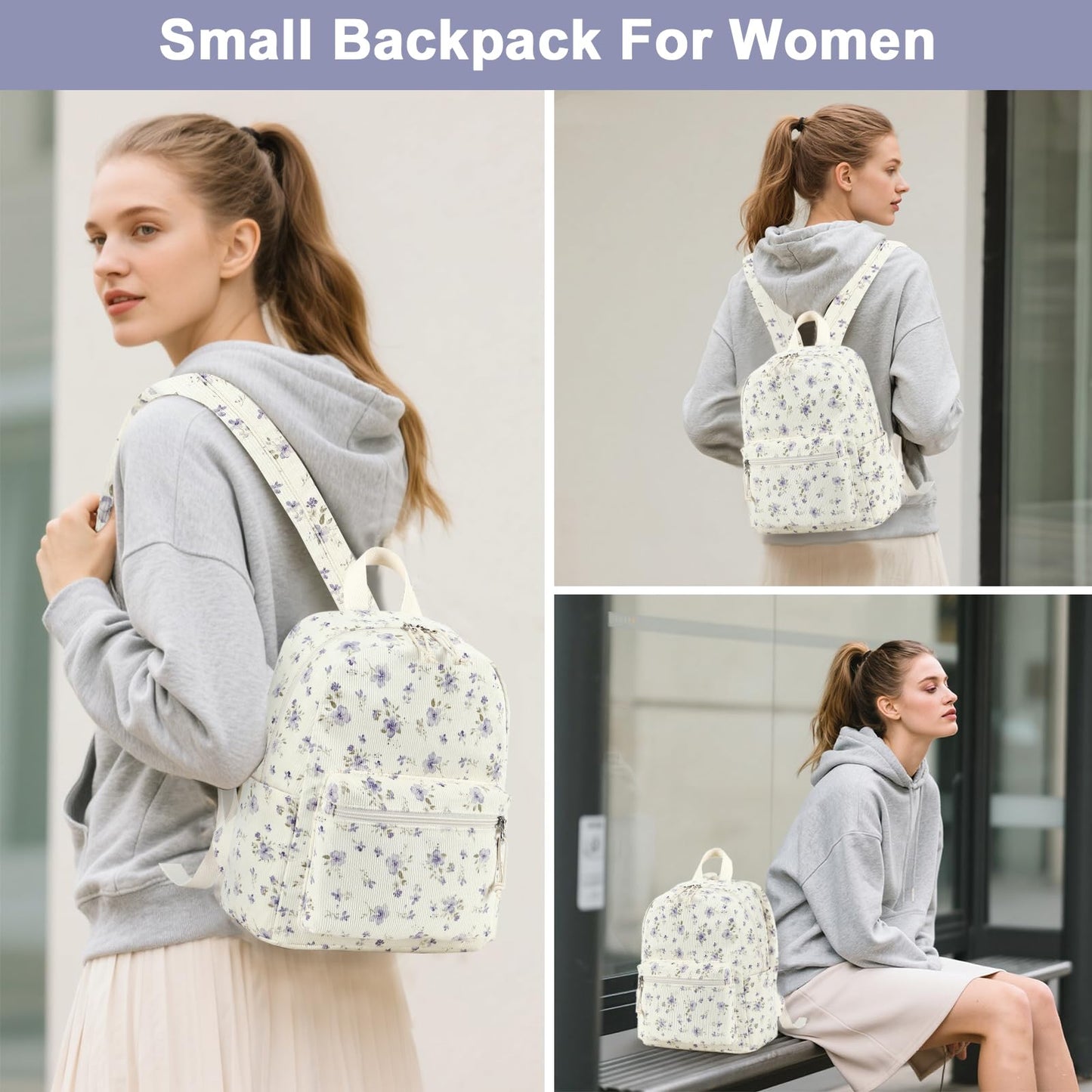 BTOOP Mini Backpack Women Girls Water-resistant Small Backpack Purse Shoulder Bag for Womens Adult Kids School Travel (Purple Floral201)