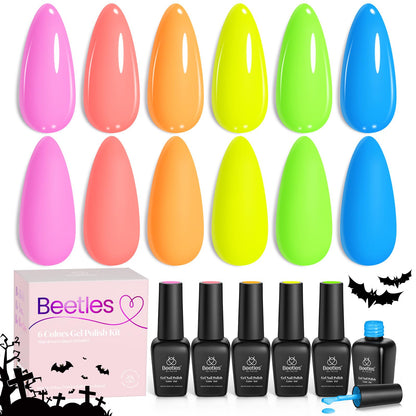Beetles Cat Eye Gel Nail Polish Set, 6 Summer Colors Pastel Shimmer Glitter Gel Polish Kit Soak Off LED UV Curing Requires Pink Red Blue Orange Green Purple Velvet Gel with Magnet Gift for Women