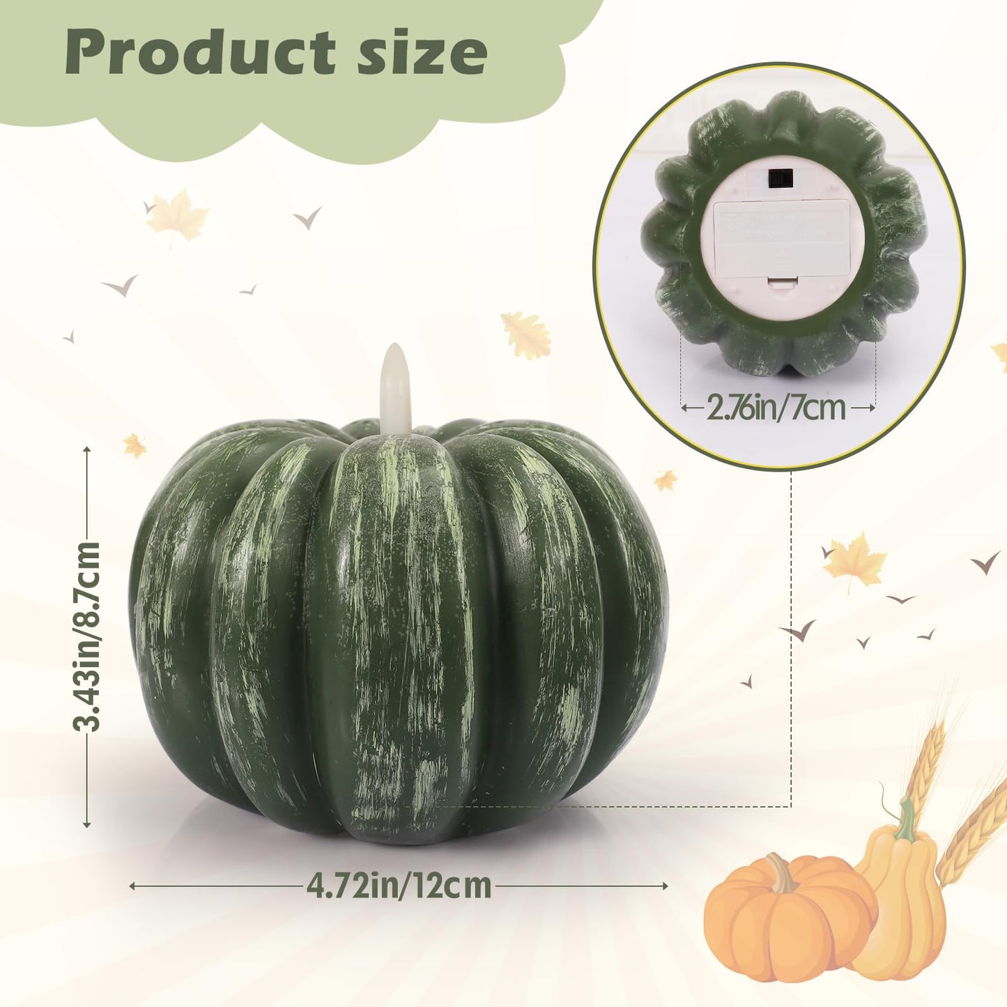 RGQSUN [Timer] Fall Pumpkin Flameless Candles Flickering LED Candles Battery Operated Pumpkin Lights Fall Table Decor for Home,Halloween,Thanksgiving