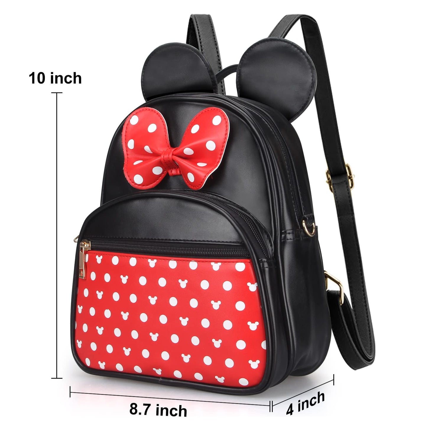 Dksyee Cute Red Backpack for Girl Bowknot Polka Dot Mini Mouse Leather Backpacks for Toddler Little Girl Backpack Kids Small Travel Backpacks Convertible Shoulder Bag Purse for Children Daypack