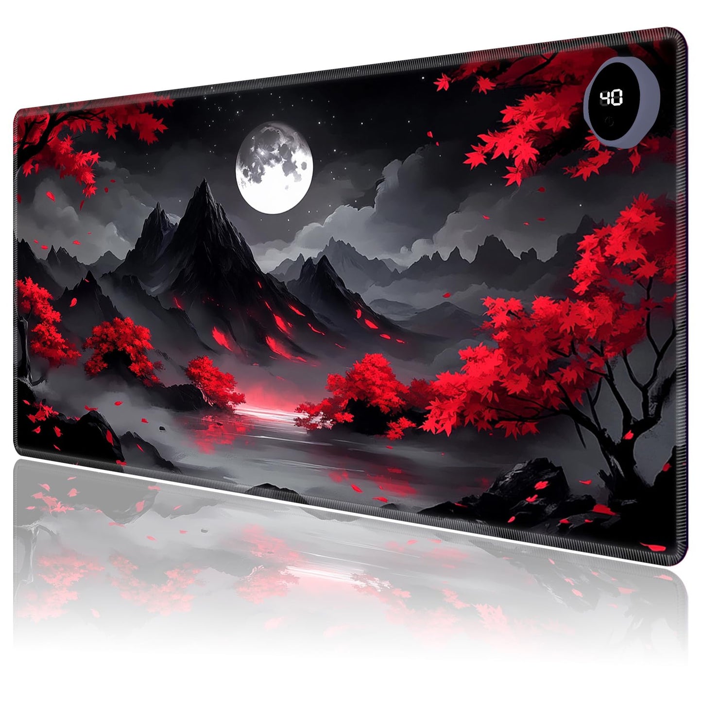 LYHXLYJH Heated Mouse Pad,Warm Desk Pad with 3 Levels Heating & 3 Hours Auto Shut-Off, PU Leather Heated Desk Pad Warmer Pad for Home Office - 31.5 x 13 inch,Red Tree Moon