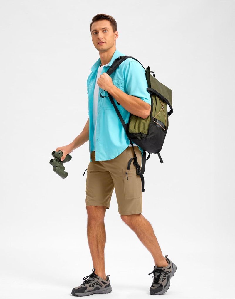 Pudolla Men's Hiking Shorts 11" Lightweight Cargo Work Shorts for Men Summer Travel Golf Casual Outdoor with 5 Pockets(Dark Khaki 3X-Large)