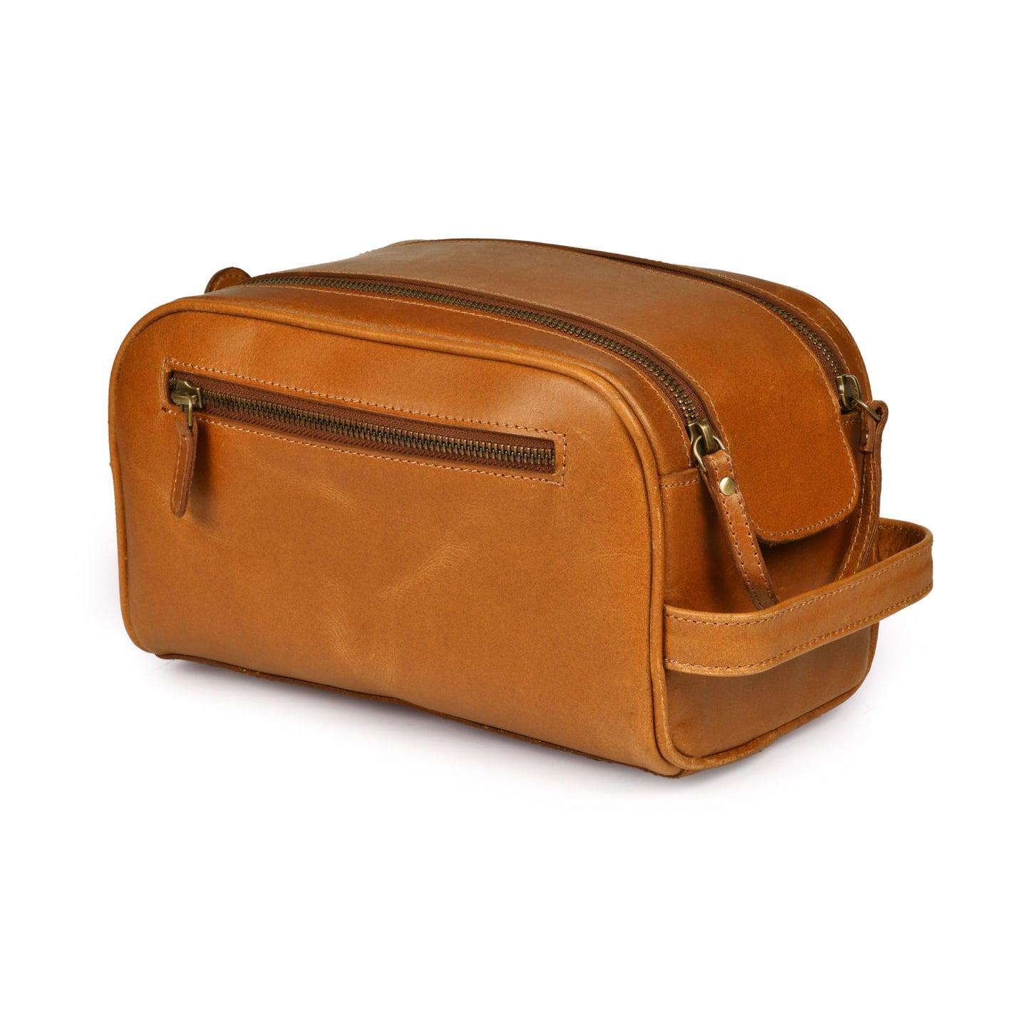 DHAMPOOH Premium Leather King Size Toiletry Travel Pouch – Handcrafted Dopp Kit Bag with Waterproof Lining, Spacious Design for Travel Essentials, Elegant Tan Finish