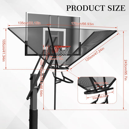 Basketball Rebounder Net Return System Machine Portable Suspended Shooting Basketball Rebounder Device Heavy Duty Basketball Training Equipment with 360°Rotating Track for Continuous Solo Practice