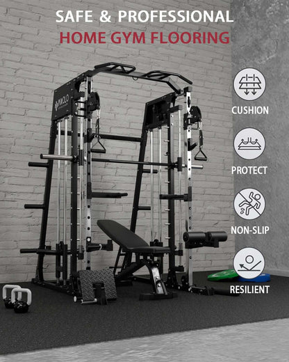 Mikolo 0.56 Inch Thick Gym Flooring for Home Gym, 12 Tiles Exercise Equipment Mats with EVA Foam and Rubber Top, Interlocking Puzzle Rubber Gym Flooring, Protective Flooring Mat