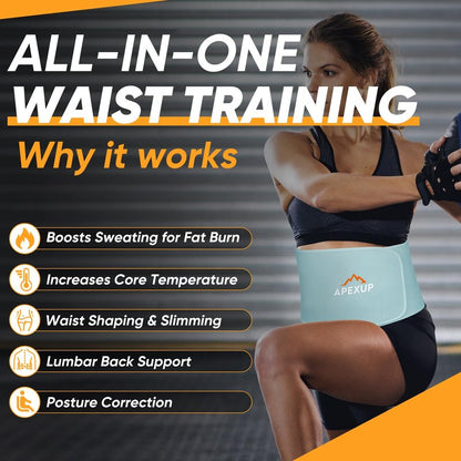 APEXUP Waist Trainer for Women Lower Belly Fat, Men Sweat Band, Stomach Wrap, Waist Trimmer with Removable Lumbar Support (Mint Green, XXL)