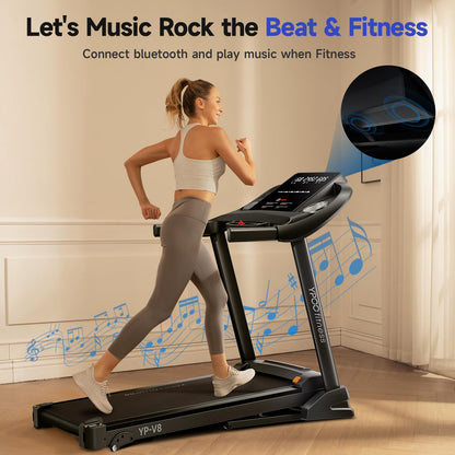 YPOO Treadmills for Home Use, Walking Pad Treadmill with Incline, Auto Foldable Treadmills for Home, 8.0 MPH Running Treadmill with Bluetooth Enabled, 300 lbs User Capacity