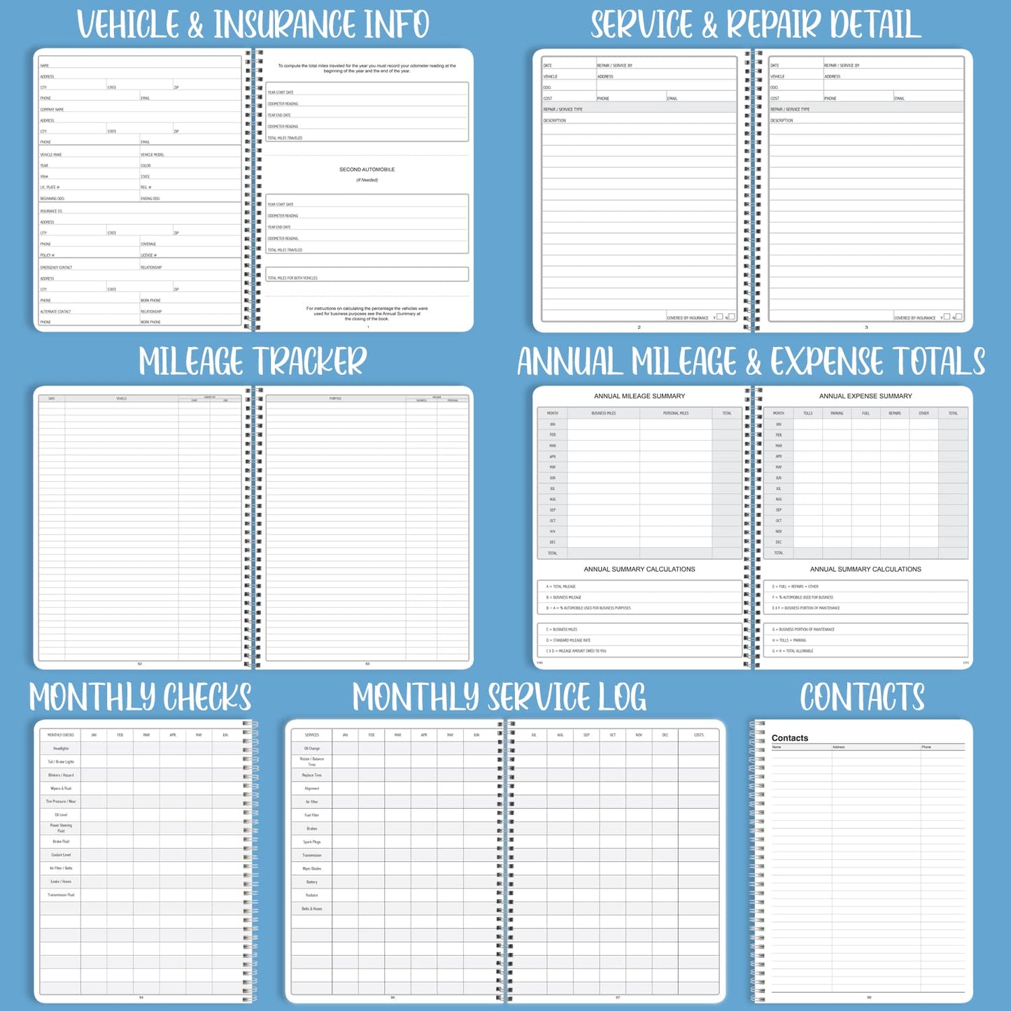 BookFactory Auto Maintenance and Vehicle Maintenance Log Book/Car Maintenance & Expense Tracker Record Book and Logbook - 5'' x 7'', 100 Pages, Wire-O (Made in USA)