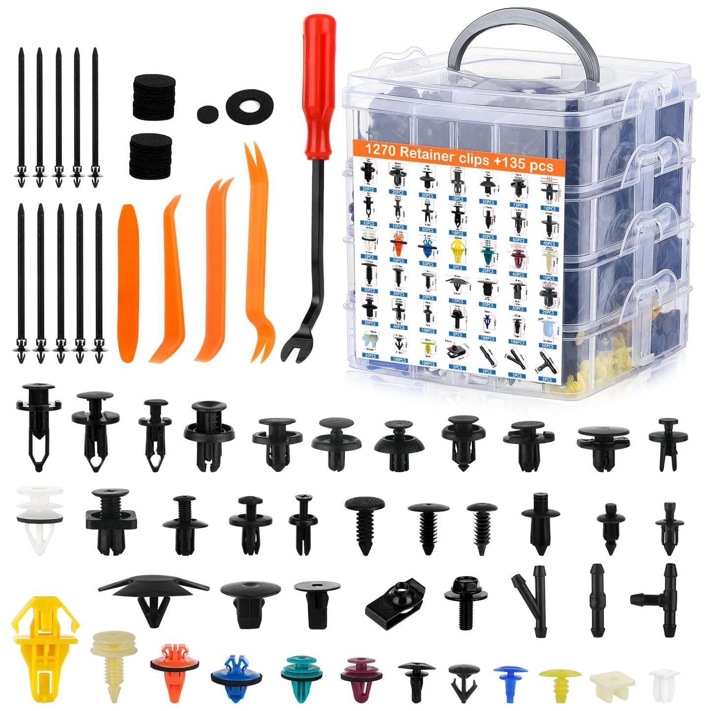 1405Pcs Car Push Retainer Clips Body Clips Plastic Fasteners Kit Fender Rivet Clips 42 Most Popular Sizes Nylon Automotive Push Pin for Toyota GM Ford Honda Acura Chrysler, red