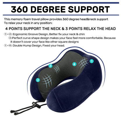 urnexttour Travel Pillow for Airplane-2 Pack Memory Foam Neck Pillows, Soft & Support Travel Essentials for Travelling, Sleeping Rest, Car, Train and Home Use(Grey&Navy)