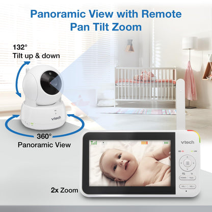 VTech VM924 Remote Pan-Tilt-Zoom Video Baby Monitor, 5" LCD Screen, Up to 17 Hrs Video Streaming, Night Vision, Up to 1000ft Range, Soothing Sounds, 2-Way Talk, Temperature Sensor,Secured Transmission