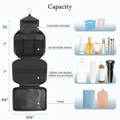 Maliton Toiletry Bag for Men & Women Large Toiletry Bags for Traveling Hanging Toiletry Bag Hygiene Bag with 4 Compartments Waterproof Bathroom Shower Bag (Black)