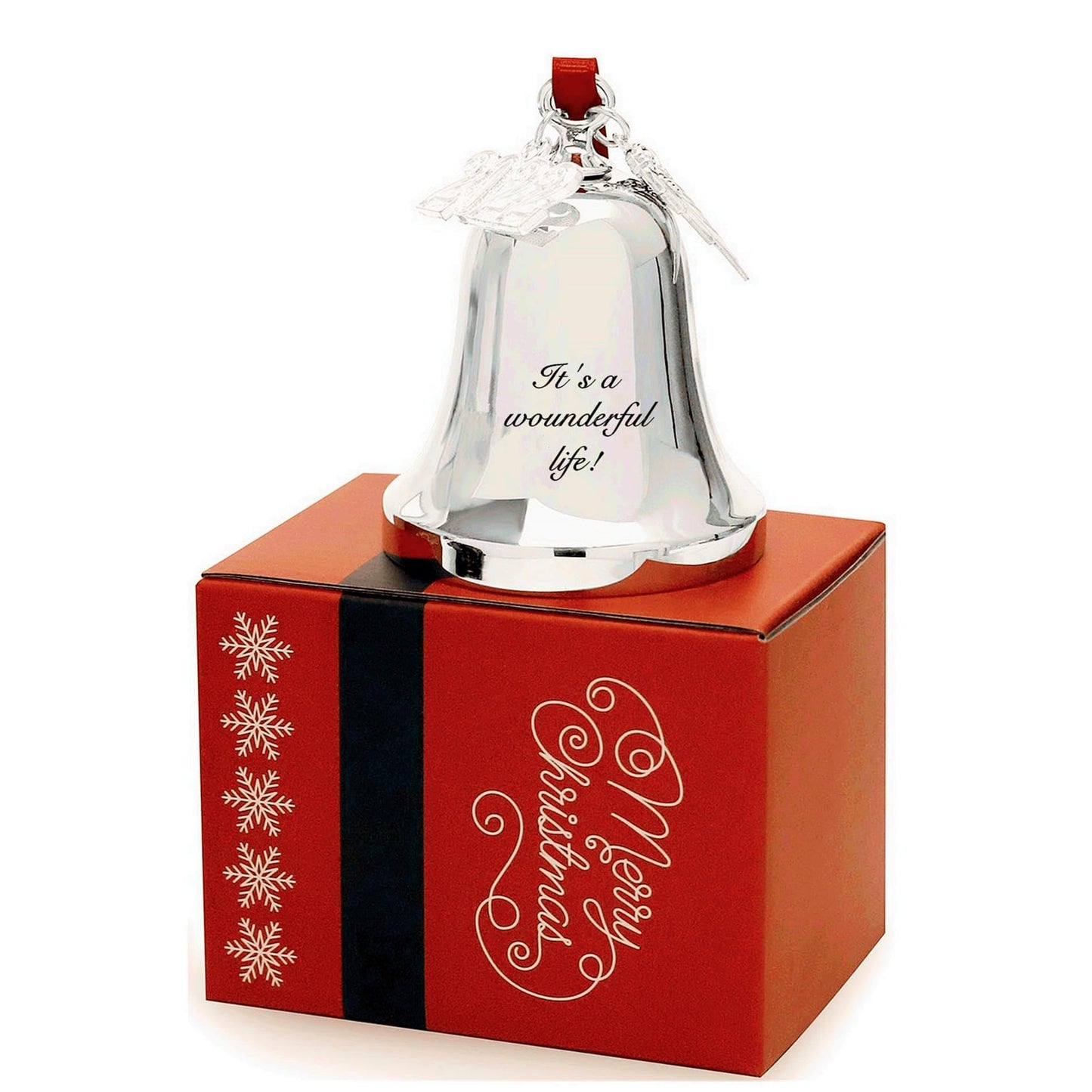 FKOG 2026 It's A Wonderful Life Christmas Bell Ornament, Silver Christmas Tree Bell and Sleigh Bell Ornament Decoration Gifts with Angel Wing Charm (It's a Wonderful Life Bell)