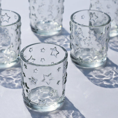 VOHO Votive Candle Holders Bulk Sparkle Stars Design for Centerpiece Table Decorations, Clear Tea Lights Candle Holder Set of 12 for Christmas Themed Party, Baby Shower, Wedding