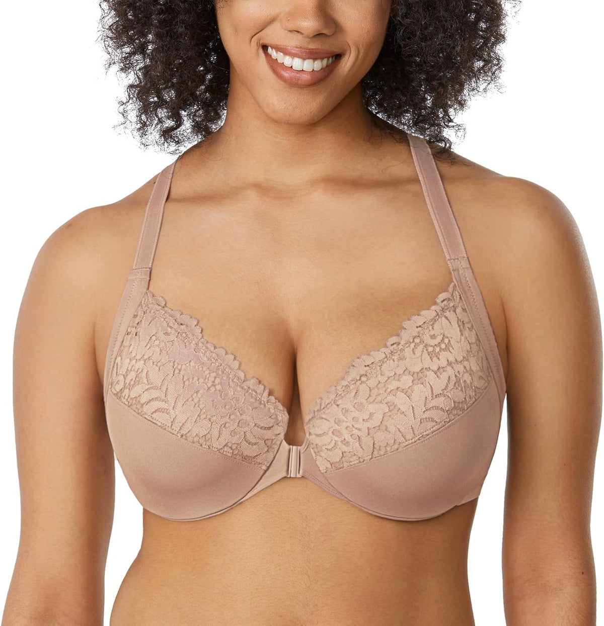 DELIMIRA Women's Front Closure Plus Size Full Coverage Lace Underwire Racerback Bra