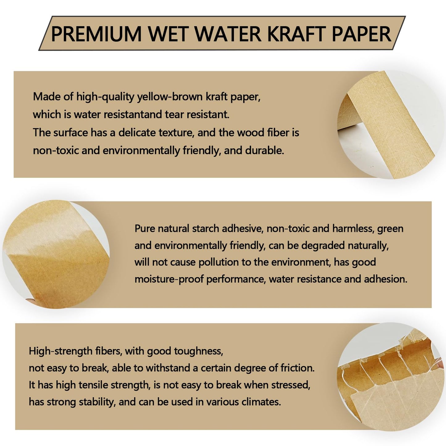 CHUANGSEED 2-Pack Reinforced Water Activated Gummed Kraft Paper Tape, 2.75 inch x 380 ft, Total 760ft,for Heavy Duty Secure Packing and Shipping Writable Eco-Friendly Biodegradable