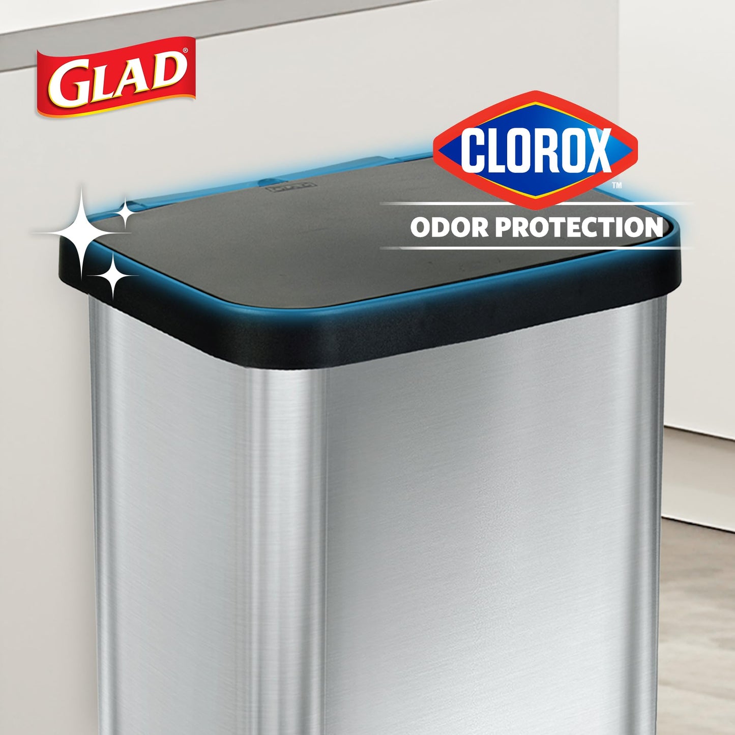 Glad Stainless Steel Step Trash Can with Clorox Odor Protection | Large Metal Kitchen Garbage Bin with Soft Close Lid, Foot Pedal and Waste Bag Roll Holder, 20 Gallon, Stainless