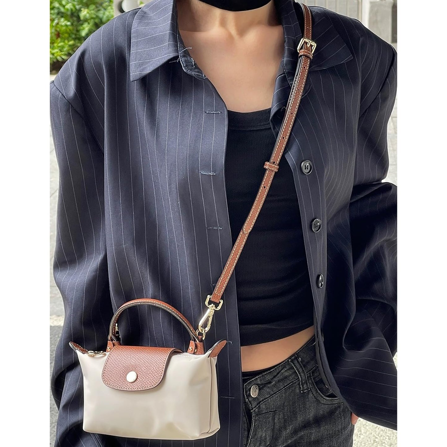 RYYXZXL Leather Purse Straps Replacement Shoulder Strap Leather Adjustable Crossbody Strap Suitable for Long champ Handbags（Brown+silver Hardware）