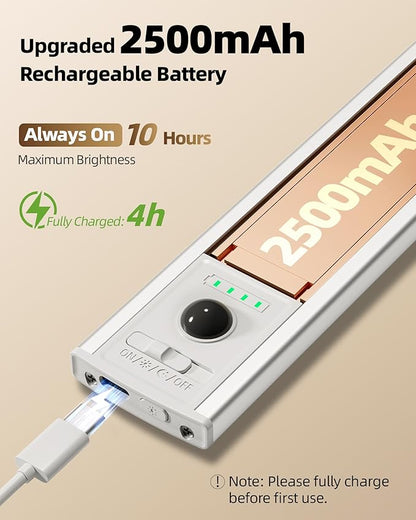 EZVALO 12inch Under Cabinet Lighting Wireless with Battery Indicator, 2500mAh Rechargeable Motion Sensor Light Indoor, 96 LED Under Counter Lights for Kitchen Closet, 3 Color Temps, Dimmable, 3 Pack