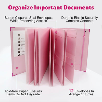 MAKUANG Document Organizer,Folio Folders with Pockets,File Organizer for Paper,Important Documents, Expanding File Folder for Office and School,in Case I Go Missing Binder(Pink,2In Thick)