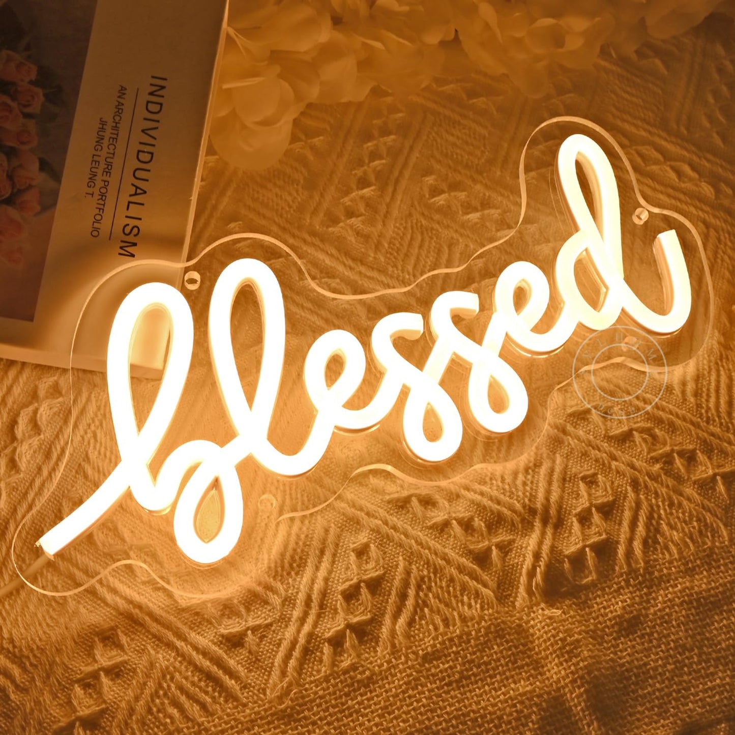 SYLHOME Blessed Led Neon Light Sign Home Bedroom Kids Room Office Wall Sign Decor Pray God Bless Wedding Sign Christmas Birthday Decoration USB 11.8"X5"
