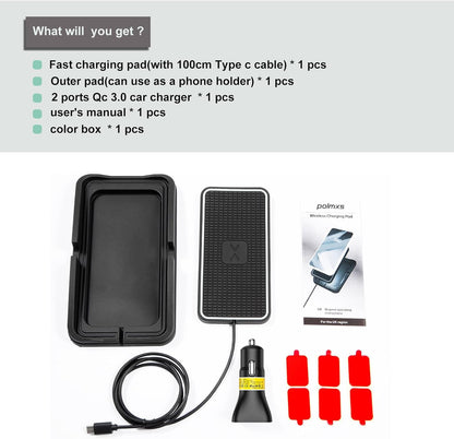 Wireless Charger Car Fast Charging pad,POLMXS 15W Wireless Phone Charger Cell Phone Cordless Flat Charging mat Compatible with iPhone 11/12/12/14/15 Galaxy S21/S22/S23/24 NOTE10(XP01)