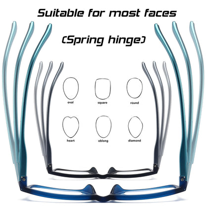 RaoOG Reading Glasses 1.5 Blue Light Blocking for Men Women,Rectangular Frame Computer Readers with Spring Hinge,Anti Eyestrain/UV Ray Flexible Eyeglasses (2-Pack/Case)