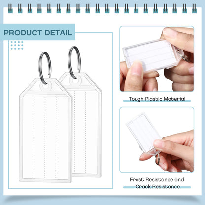 Yinkin 200 Pack Tough Plastic Key Tags White Item Identifiers with Split Ring Label Window Container 2 Inch ID Luggage Tag Key Chain