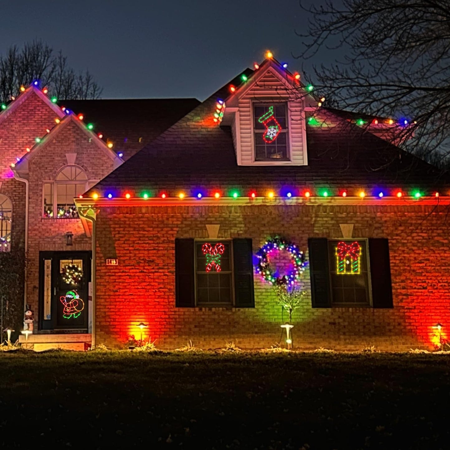 TRWYMZ 16" Christmas Window Silhouette Lights - 4 Pack Colour Lighted Christmas Stocking & Candy Cane & Gift Box & Santa for Holiday Indoor and Outdoor Wall Door Window Decorate