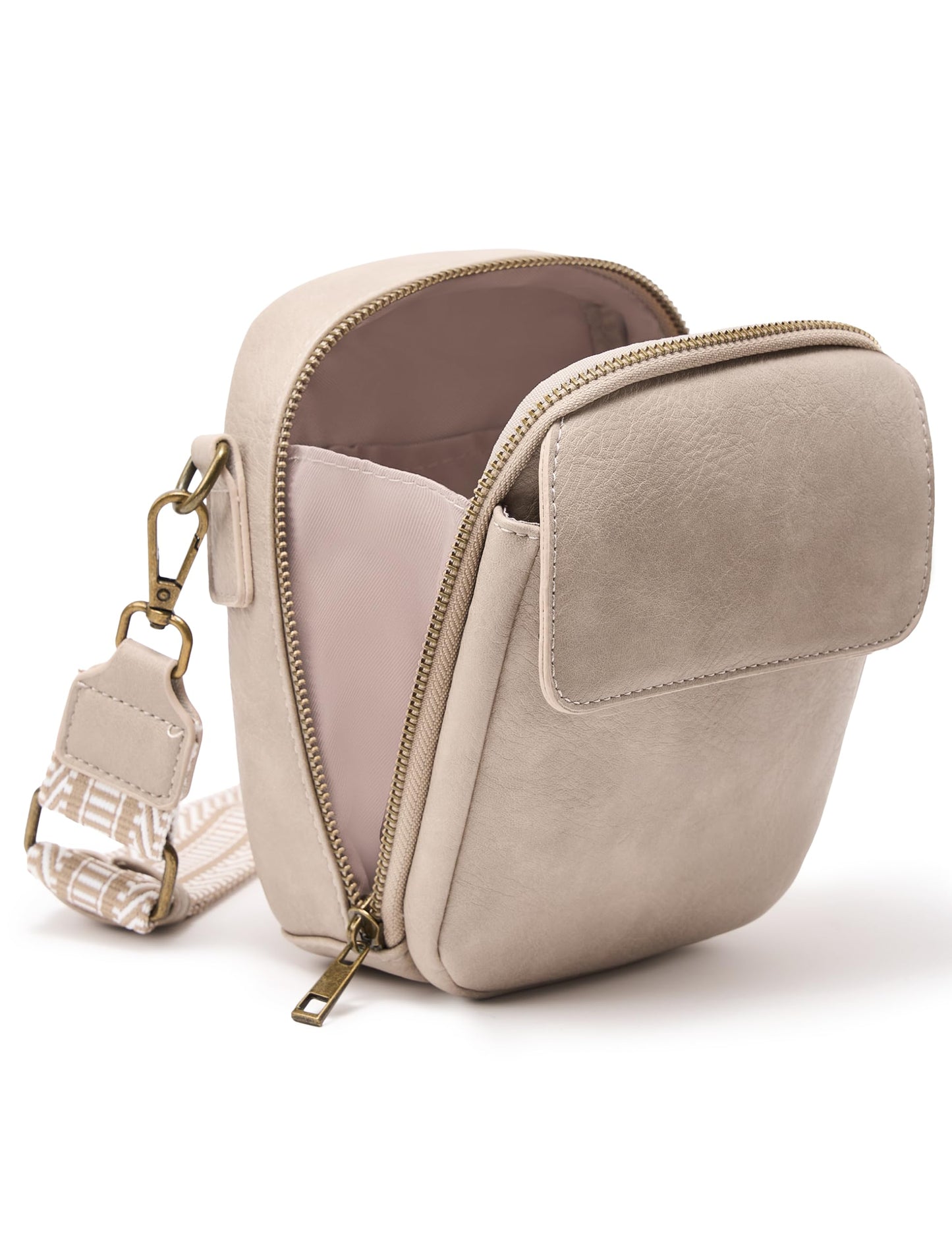 Yarnic Small Crossbody Bag, Vegan Leather Cell Phone Purse for Women, Vintage Wallet Bag with Card Slots (Beige Gray-wide strap A)