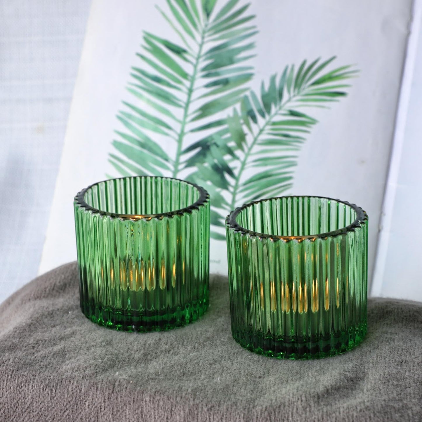VOHO Large Votive Candle Holders 2.75'' x 2.56'' Set of 6, Ribbed Candle Holder for Votive/Tea Lights Candles, Green Votive Holder for Halloween/Christmas Holiday