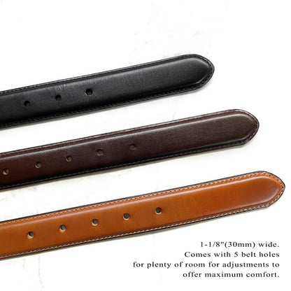 HJ-10 Men's Oil-Tanned Genuine Leather Dress Classic Belt 1-1/8"(30mm) Wide (Tan, 36.)
