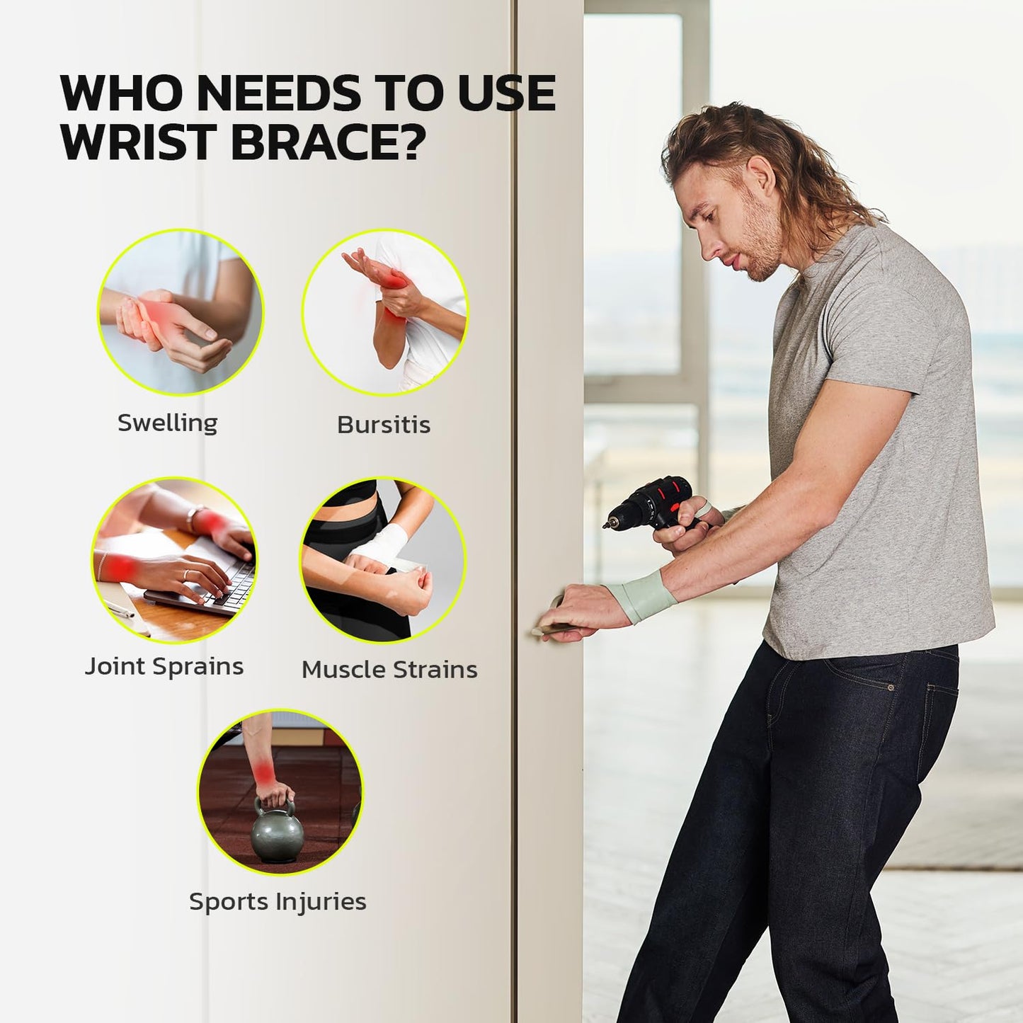 Adjustable Wrist Brace for Pain Relief, Carpal Tunnel & Tendonitis Support – Ergonomic Compression, Breathable & Anti-Slip Design, Fits Left & Right Hand, Ideal for Sports, Gaming & Office Use 2pcs