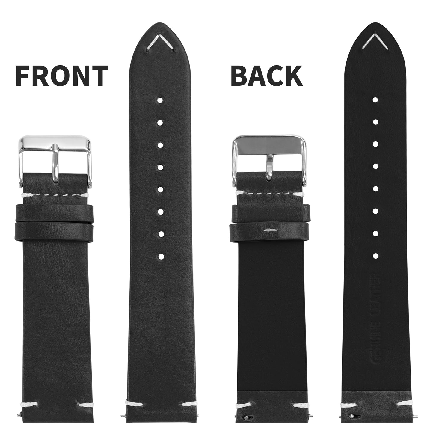JUNGHELE leather watch bands for men and women, Quick Release leather watch strap with Silver Buckle watch leather strap, Black 18mm watch band