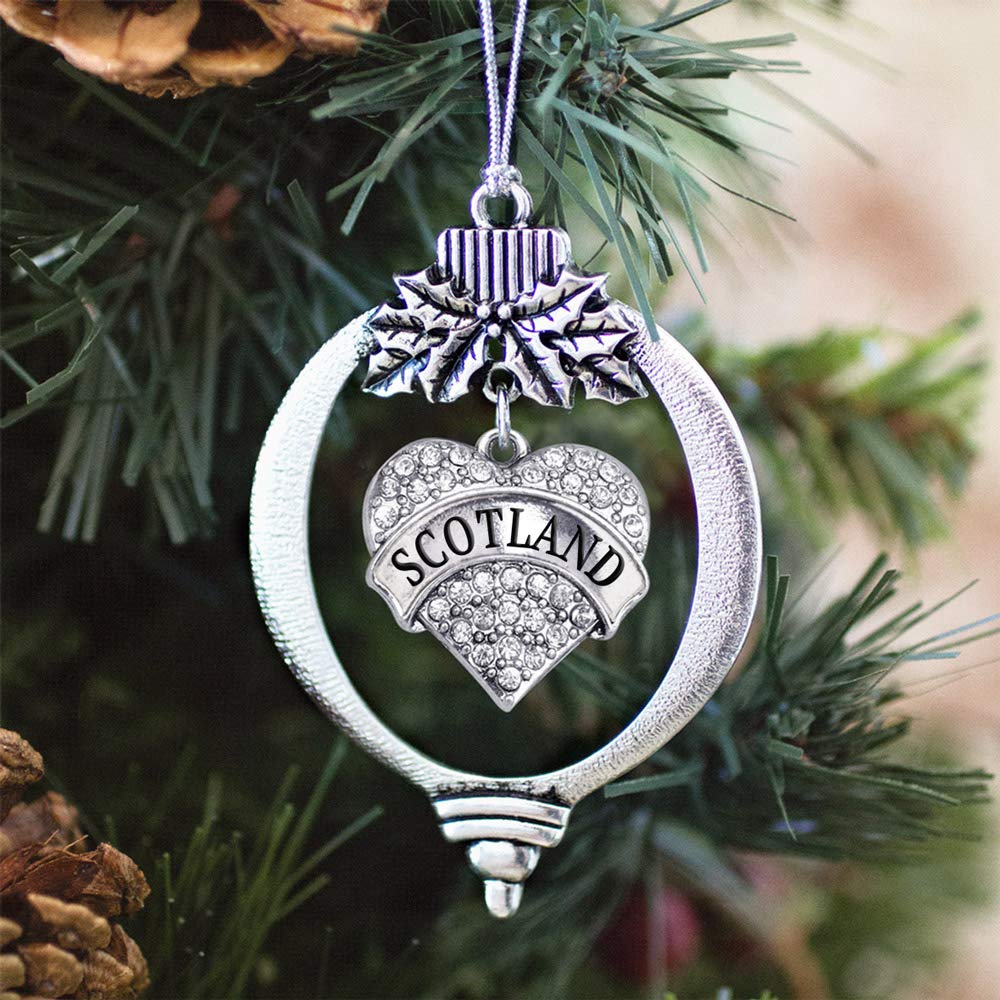 Inspired Silver - Scotland - Silver Christmas Ornament - Pave Heart Charm Christmas Tree Ornament with Cubic Zirconia - Holiday Hanging Decoration