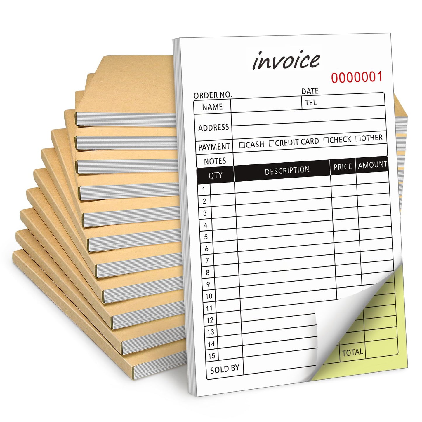 10 Pack Receipt Book, 2-Part Carbonless Sales Invoice Book with Cardboard Copies for Small Boutique Business, (8.3x5.5 Inches, 50 Sets*10) (Invoice)